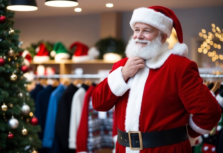 En kunde prøver et julemandssæt i en festlig svensk butik
